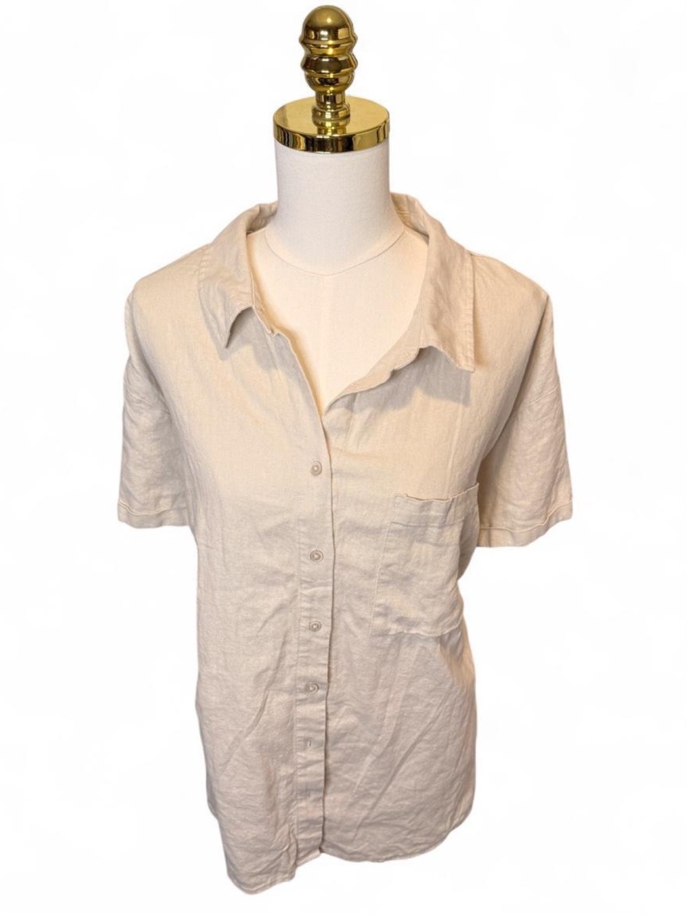 Ava & Viv Linen Blend Cross Back Button-Up Shirt | Oatmeal | 2X